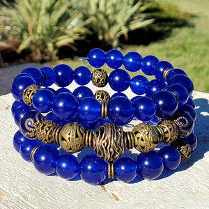 Sapphire Blue Jade with Turkish Bronze Focals