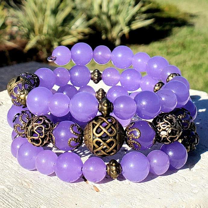 Violet Jade with Turkish Bronze Focals Wrap Bracelet