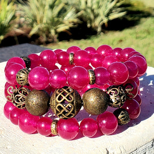 Gorgeous Rose Red Jade with Turkish Bronze Focals