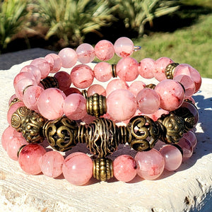 Cherry Jade with Turkish Bronze Focals Wrap Bracelet