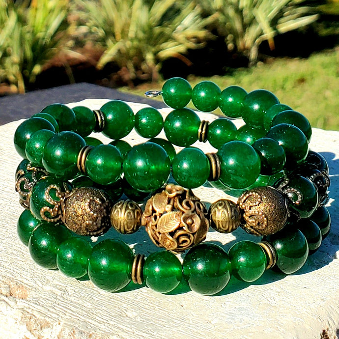 Emerald Green Jade with Turkish Bronze Focals