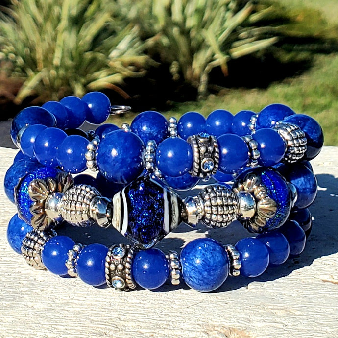 Sapphire Jade with Lampwork and Stainless Steel