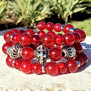 Red Jade/Chalcedony Triple Wrap