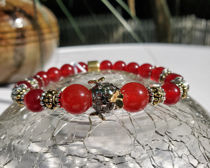 Red Chalcedony with Silver & Gold Full~Circle Stretch