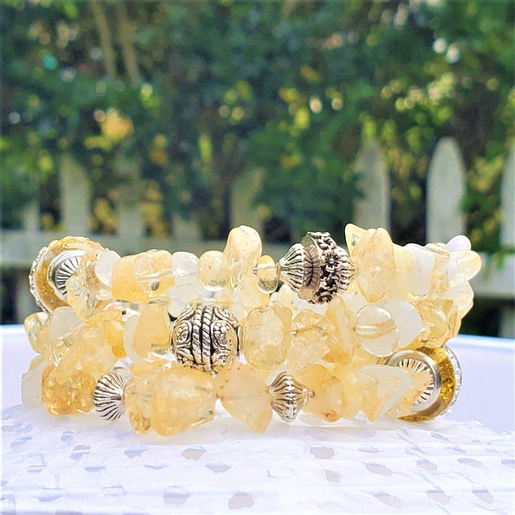 Sunny Citrine and Moonstone Triple~Wrap Bracelet