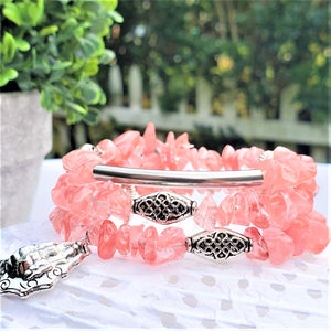 Cherry Jade Triple~Wrap Bracelet